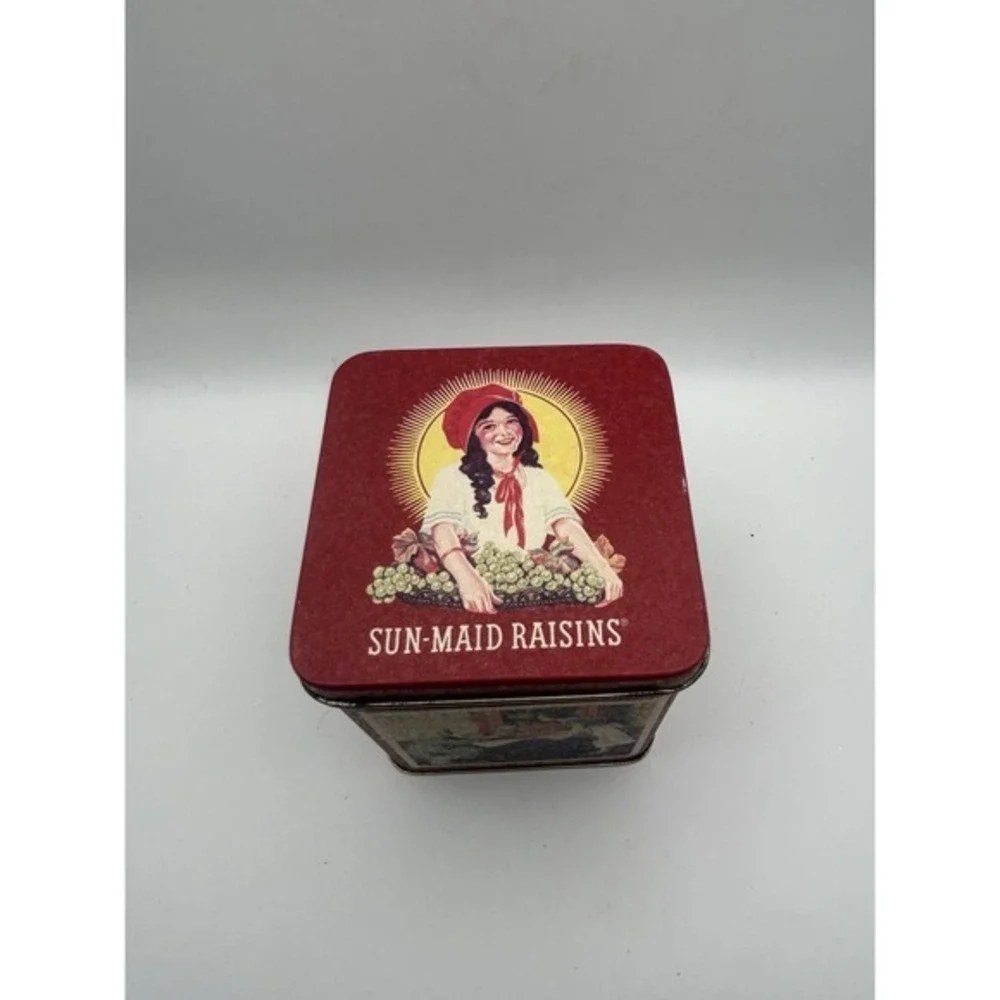 Vintage‎ Sun-Maid Raisins Collector Tin Empty Picture Graphic Fruit Of The Vine